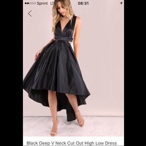 Black v-cut low high PROM Dress